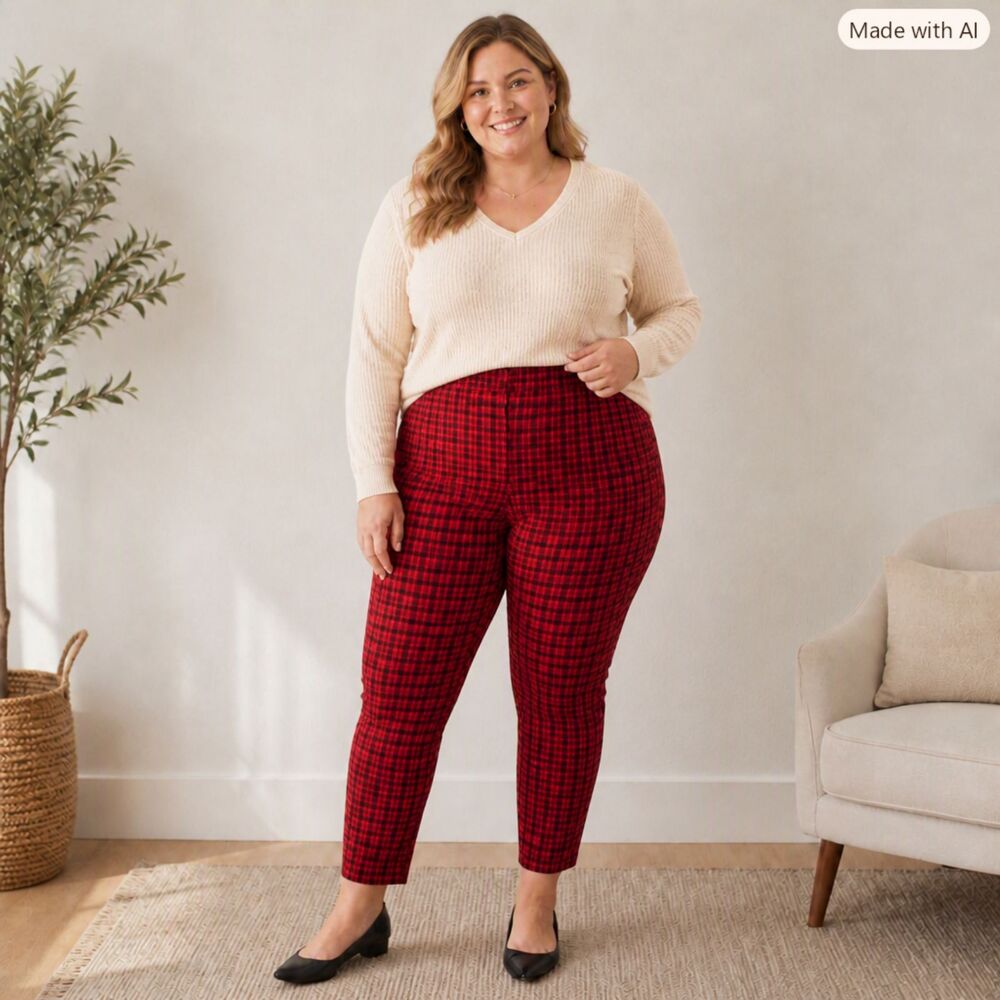 Croft & Barrow Red Plaid Effortless Stretch Pull-On Pants Size 16 EUC
